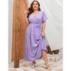 Womens Plus Size V Neck Wrap Maxi Dress High Waist Ruffle Summer Casual Dress with Belt - 4 of 4