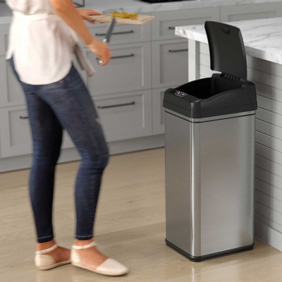 13 Gallon Brushed Stainless Steel Touchless Trash Can