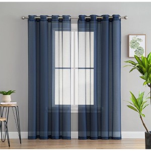 HLC.ME Semi Sheer Voile Light Filtering Transparent Window Curtain Grommet Panels - Set of 2 - 1 of 4