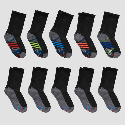 Hanes Boys' 10pk Premium Crew Athletic Socks - Black L : Target