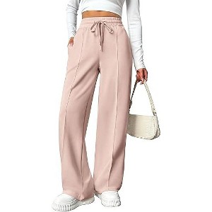 Pinspark Wide Leg Sweatpants Women High Waisted Baggy Sweat Pants Elastic Elevated Seams Loose Active Pants with Pockets - 1 of 4