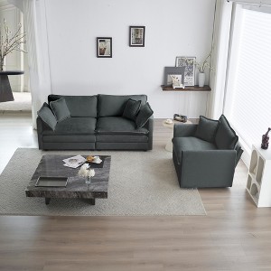 Chenille Upholstered Loveseat and Accent Sofa Set with Flexible Combination for Living Room - 1 of 4