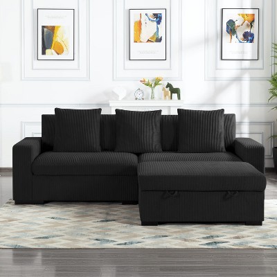 NicBex 103.5 Inch Modular Corduroy L-Shaped Sectional Sofa with Movable Storage Ottoman and 3 Pillows for Living Room,Apartment,Office