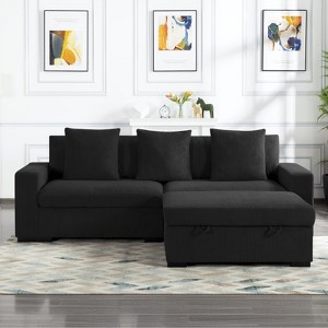 NicBex 103.5 Inch Modular Corduroy L-Shaped Sectional Sofa with Movable Storage Ottoman and 3 Pillows for Living Room,Apartment,Office - 1 of 2