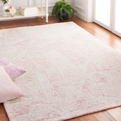 6' Square Pink and Ivory Hand-Tufted Wool Area Rug