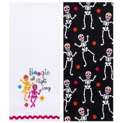 The Lakeside Collection Skeletons Embroidered Set of 2 Kitchen Towels
