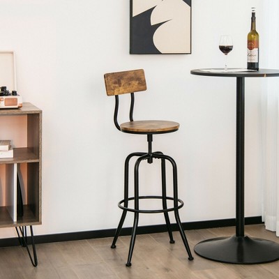 Industrial Adjustable Swivel Bar Stools Set of 2 in Rustic Brown Wood and Black Metal