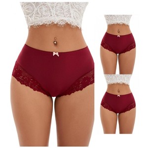 INSPIRE CHIC 3 Packs Women's Lace Trim High Waist Briefs Full-Coverage Lace Back Underwear Panties - 1 of 4