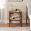 Tangkula 2-Tier Round Side End Table PE Rattan Sofa Nightstand Tempered Glass Tabletop - 3 of 4