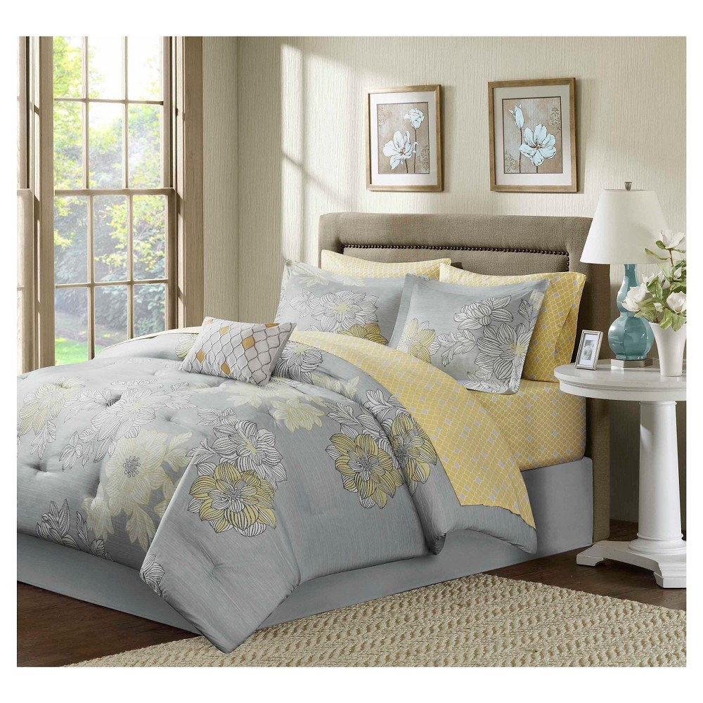 UPC 675716583972 product image for 9pc Full Cornell Floral Comforter and Sheet Set Gray - Madison Park | upcitemdb.com