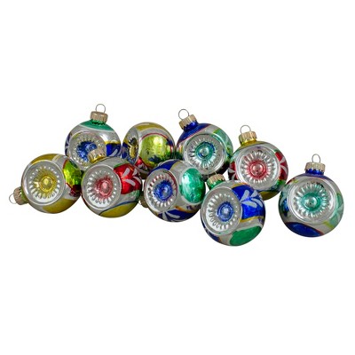 Northlight 9ct Vibrantly Colored Retro Reflector Shiny Glass Christmas Ball Ornaments 2.25" (55mm)