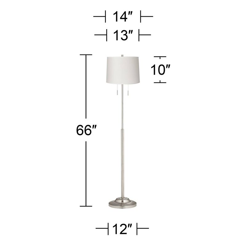 360 Lighting Abba Modern Floor Lamp Standing 66" Tall Brushed Nickel Silver White Hardback Tapered Drum Shade for Living Room Bedroom Office House, 3 of 4