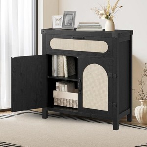 Rattan Cabinet with Drawer, Sideboard with Synthetic Rattan-Accent Doors, Adjustable Shelves, Buffet Cabinet for Living Room Dining Room - 1 of 4