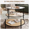 Boho Rattan Round Coffee Table, 2-Tier Glass Top with Storage Shelf, Metal Frame Farmhouse Accent for Living Room/Bedroom/Office - 4 of 4