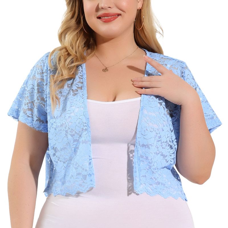 Agnes Orinda Women's Plus Size Lace Allover Spring Off Lightweight Short Sleeve Crop Shrugs, 2 of 7