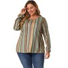 Agnes Orinda Women's Plus Size Colorful Elastic Cuff Crew Neck Long Sleeve Stripe Blouses - 4 of 4