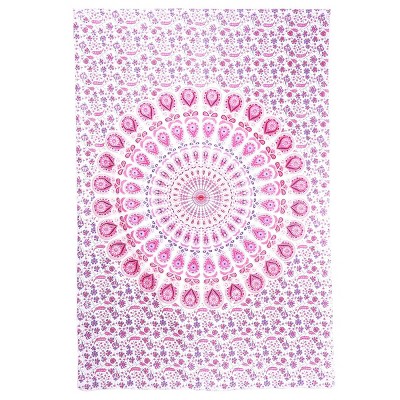 HomeRoots 80" X 56" Pink And White Mandala Cotton Hanging Tapestry
