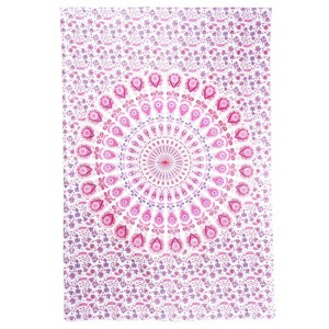 HomeRoots 80" X 56" Pink And White Mandala Cotton Hanging Tapestry - 1 of 3