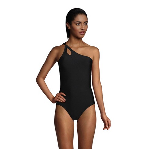 Lands' End Women's Chlorine Resistant Tummy Control One Shoulder One Piece  Swimsuit Adjustable Strap - 6 - Black : Target