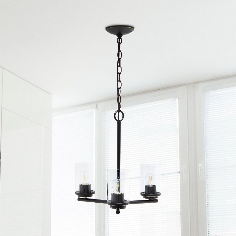 3-Light 15" Classic Contemporary Clear Glass/Metal Hanging Pendant Chandelier - Lalia Home, 3 of 11