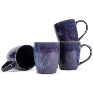 Elanze Designs Reactive Glaze 17 ounce Ceramic Curved Body Mugs Set of 4, Midnight Purple - 1 of 4