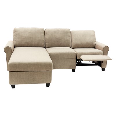 Copenhagen 60'' Beige Fabric Sectional with Storage and Rolled Arms