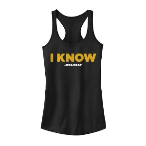 Juniors Womens Star Wars Han Solo I Know Racerback Tank Top - 1 of 4