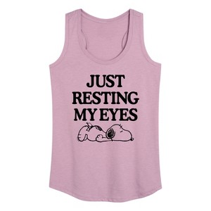 Women's - Peanuts - Resting My Eyes Snoopy Graphic Racerback Tank - 1 of 4