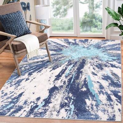 Abstract Machine Washable Rug with Rubber Backing for Living Room Modern Non-Slip Area Rug Easy-Cleaning Floor Carpet for Bedroom Dining Room