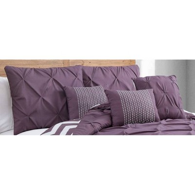 Geneva Home Fashion Queen 7pc Venice Pinch Pleat Comforter Set Plum - Geneva Home Fashion: Microfiber, Machine Washable, Bed Skirt Included — фото 2