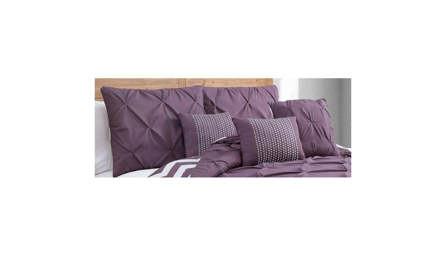 Комплекты с одеялом Geneva Home Fashion Queen 7pc Venice Pinch Pleat Comforter Set Plum, цвет: Сливовый — фото 2