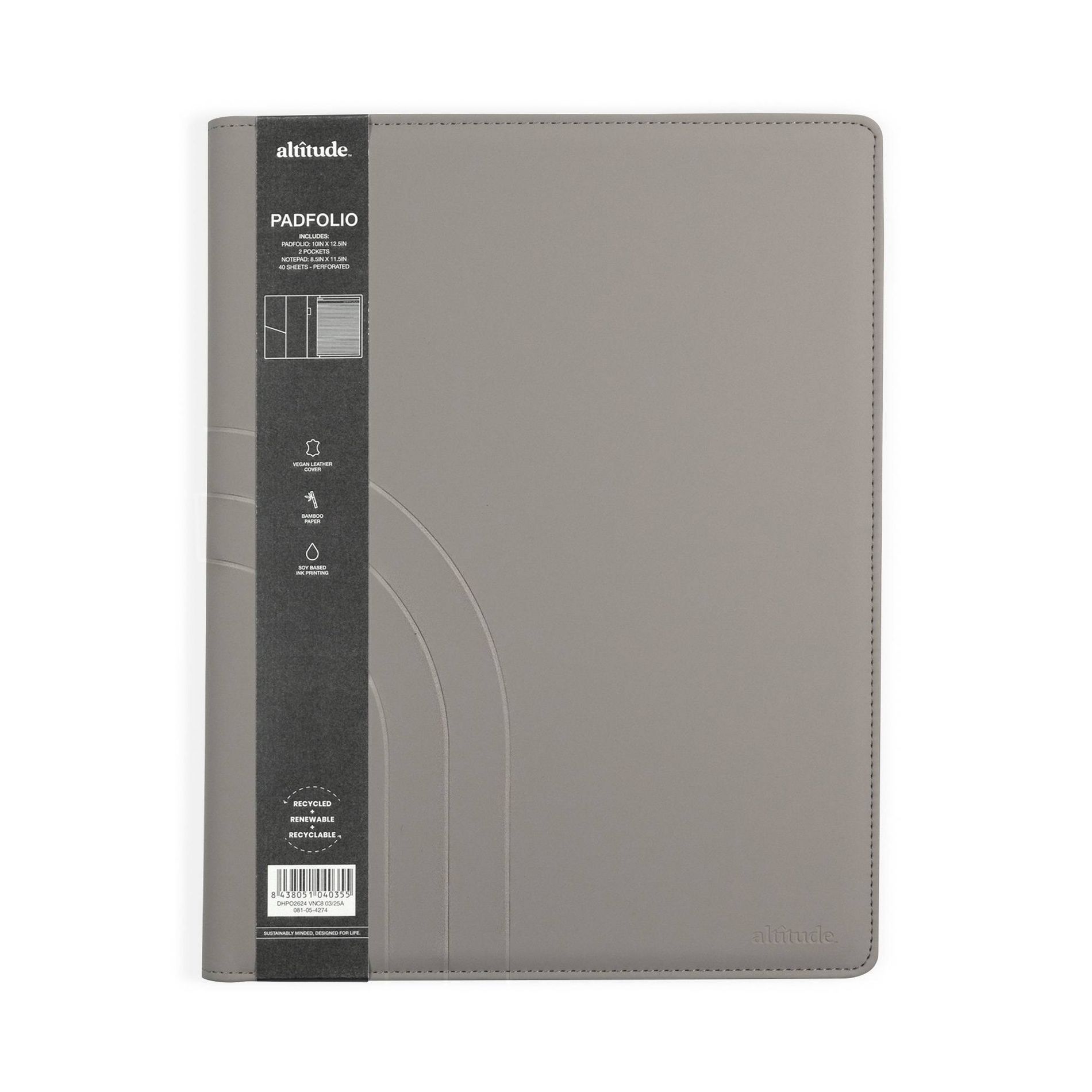 Altitude Padfolio 10"x12.5" Vegan Leather Gray Debossed Arch
