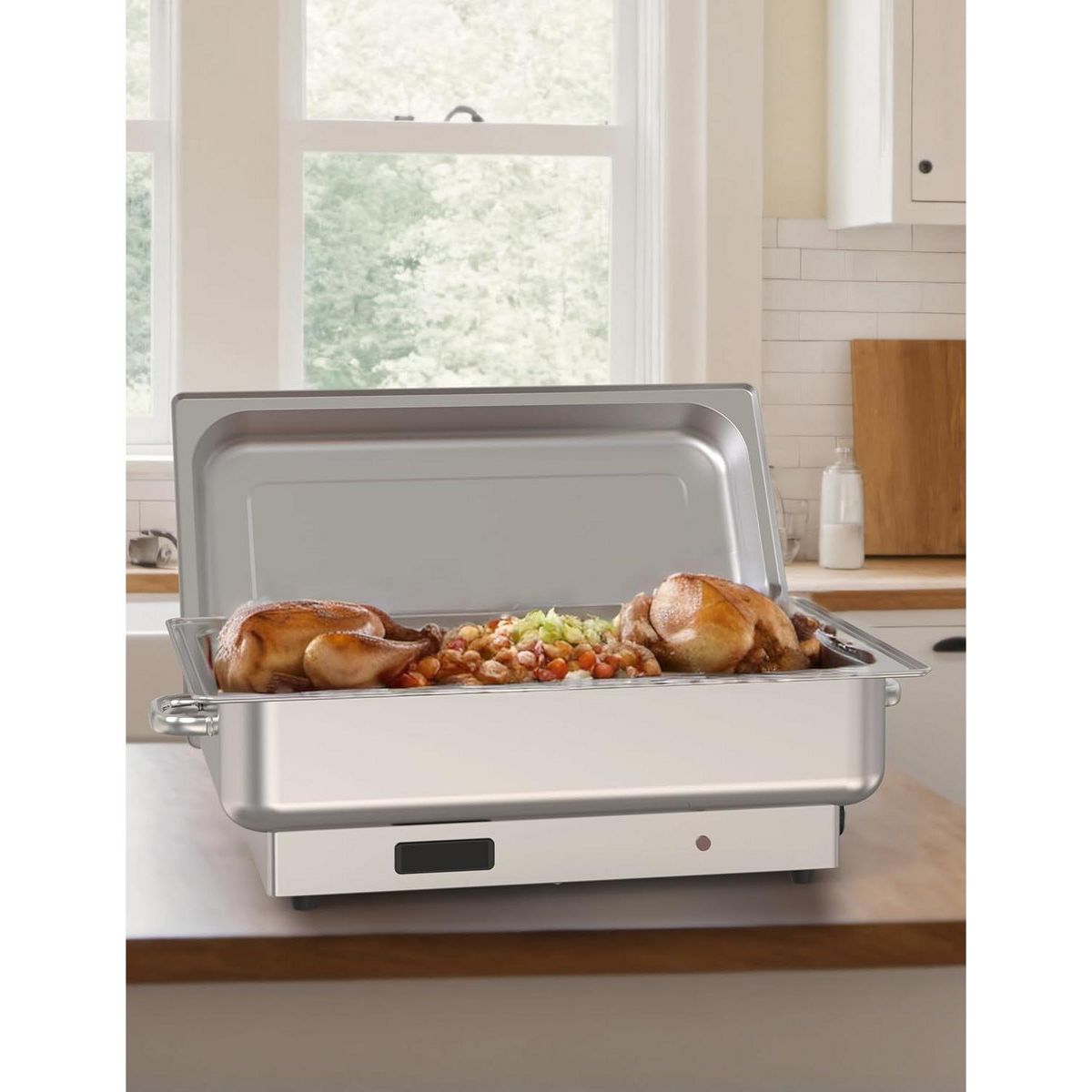 Electric Chafing Dish Buffet Set - 9QT Stainless Steel Food Warmer with Temperature Control Display-Includes Lid,Commercial Kitchen Catering Chafer - thumbnail 9