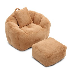 Airsurfer Giant Bean Bag Chair with Footstool, Stuffed Faux Fur Shell Design, Oversized Floor Sofa for Adults & Kids - 1 of 4