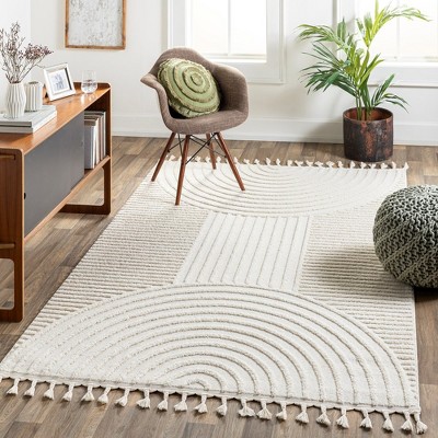 Kyra 6'7" x 6'7" Square Cream Geometric Synthetic Area Rug