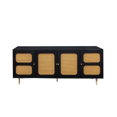 NicBex Rattan Door Sideboard Cabinet Modern Kitchen Storage Cabinet with Adjustable Shelves,Black