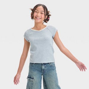 Girls' Short Sleeve Lace Trim T-Shirt - art class™ - 1 of 3