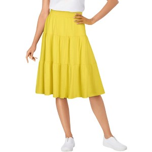 Woman Within Plus Size Elastic-Waist Knit Tiered Skirt - 1 of 4
