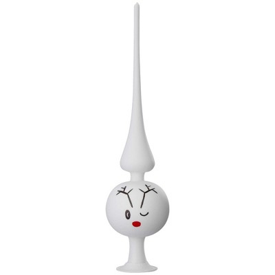 Tree Topper Finial 13.25" Rudi Reindeer Tree Topper White Matte Nose Red  -  Tree Toppers