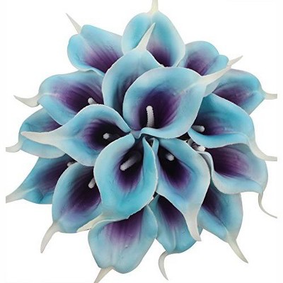 Duovlo 20pcs Calla Lily Bridal Wedding Bouquet Lataex Real Touch Artificial Flower Home Party Decor (Purple in Blue)