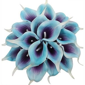 Duovlo 20pcs Calla Lily Bridal Wedding Bouquet Lataex Real Touch Artificial Flower Home Party Decor (Purple in Blue) - 1 of 4