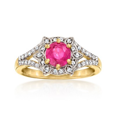 Ross-Simons 0.90 Carat Pink Sapphire and .17 ct. t.w. Diamond Ring in 18kt Gold Over Sterling Size 7