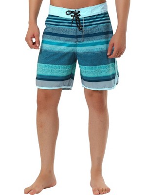 TATT 21 Men's Summer Drawstring Waist Contrast Color Striped Board Shorts