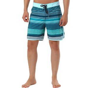 TATT 21 Men's Summer Drawstring Waist Contrast Color Striped Board Shorts - 1 of 4