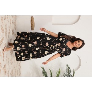 Plus Size Short Sleeves Wrap Maxi Dress V Neck High Waist Ruffle Casual Summer Belt Dress - 1 of 4