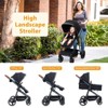 Convertible Baby Stroller, 2 in 1 Foldable Pushchair for Newborn, High Landscape Bassinet Pram, Adjustable Canopy, 5-Point Harness for Toddler - 2 of 4