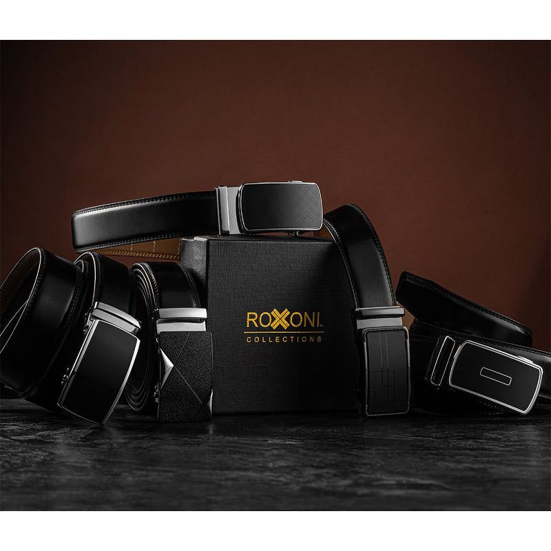 Roxoni Men's Genuine Leather Ratchet Dress Belt with Textured Chrome Buckle, Enclosed in an Elegant Gift Box, Adjustable from 28" to 48" Waist, 4 of 6