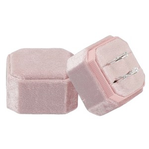Unique Bargains Velvet Octagon Wedding Proposal Engagement 2 Slot Jewelry Storage Ring Box - 1 of 4