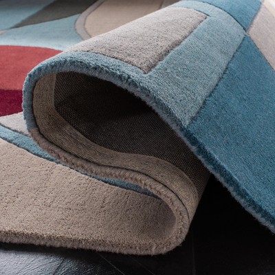 Handmade Blue Wool Abstract Runner Rug 2'6" x 12'