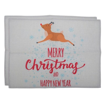 Unique Bargains Christmas Place Mats Linen Red White 13 " x 17.7 " 2Pcs